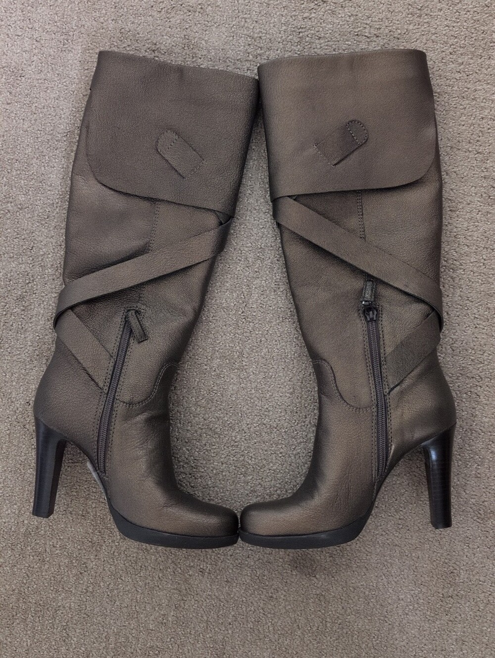 Via Spiga Hanna Metallic Bronze Leather Vintage Knee-High Boots - Picture 5 of 11